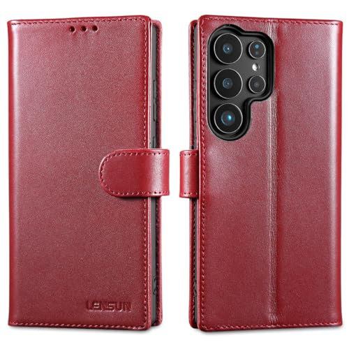 Coque en cuir véritable pour Samsung Galaxy S25 Ultra housse portefeuille bordeaux