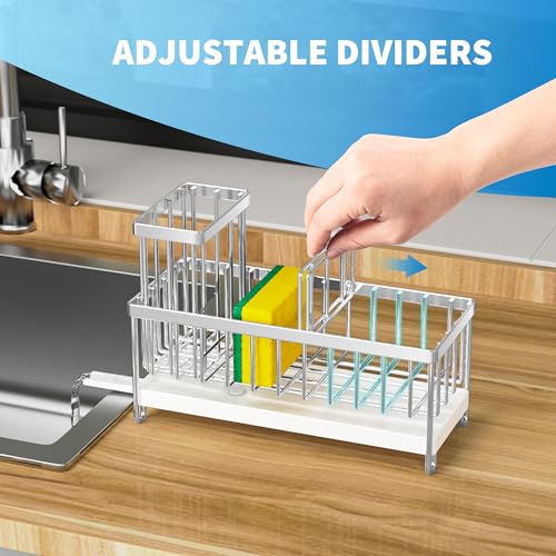 image for Cisily Silver Sponge Holder for Kitchen Sink, Sink Caddy Organizer wit