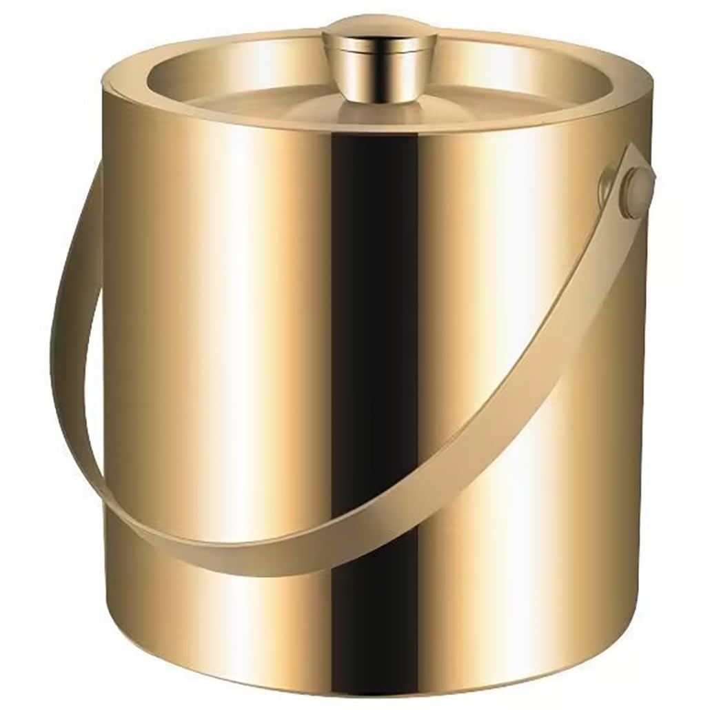 Cubo de hielo de acero inoxidable de doble pared de 1,6 x 2,3 L for cubitos de hielo, enfriador de bebidas con aislamiento al vacío, tapa hermética y pinzas for hielo(Gold,H 16.5cm/6.3in)