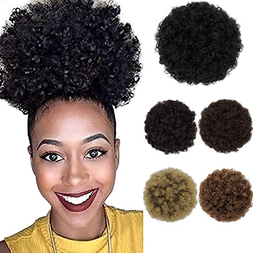 KOODER Afro Puff Drawstring Ponytail Human Hair,Ponytail Extension for Black Women,Curly Drawstring Ponytail for Black Women,Kinky Drawstring Ponytail Extension with Two Clips (8