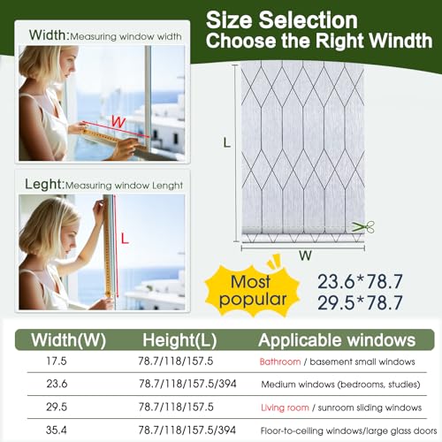 Image of Windimiley Window Privacy Film Stained Glass Static Clings, Bathroom Frosted Leaded Decorative Window Stickers, UV Heat Blocking Opaque Removable for Home Door Coverings (17.5 x 78.7in,Rain)
