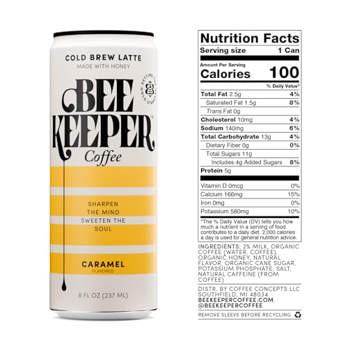 Image of Beekeeper Cold Brew Coffee Drinks with Oregon Honey | 12 Pack Variety Refreshing Iced Coffee - Unsweetened & Strong Arabica Brew, 8 fl oz Ready-to-Drink Can - 180mg Natural Caffeine