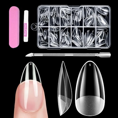 Venares 120 puntas cortas de almendra para uñas de gel, 12 tamaños de cobertura completa, puntas de gel suaves, puntas cortas, puntas de uñas postizas