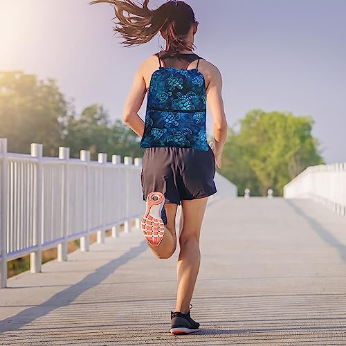 Image of Watercolor Blue Sea Turtle Drawstring Backpack Bag Sport Gym Sackpack Durable Waterproof Lightweight for Men Women Beach Bag String Bag