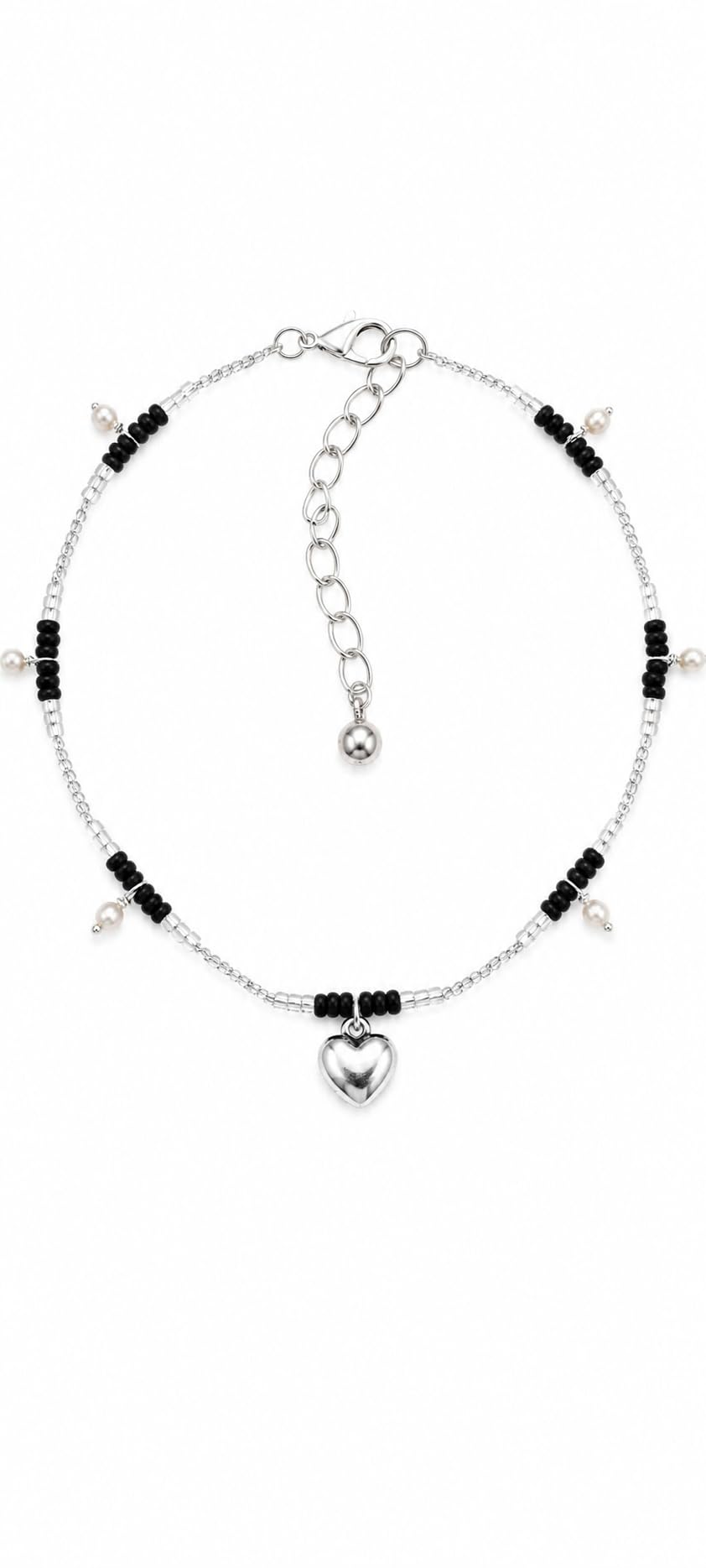 Black and Silver Alloy Heart Charm Anklet-image-41