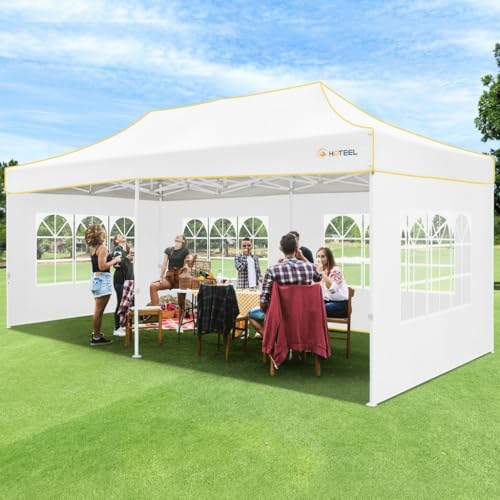 Image of HOTEEL 12x25 Pop up Canopy Tent for Parties, Heavy Duty Easy Setup Tent with 6 Sidewalls, Outdoor Commercial Instant Gazebo for Wedding Event, with Roller Bag & Sand Bags, White(Hexagonal Frame)