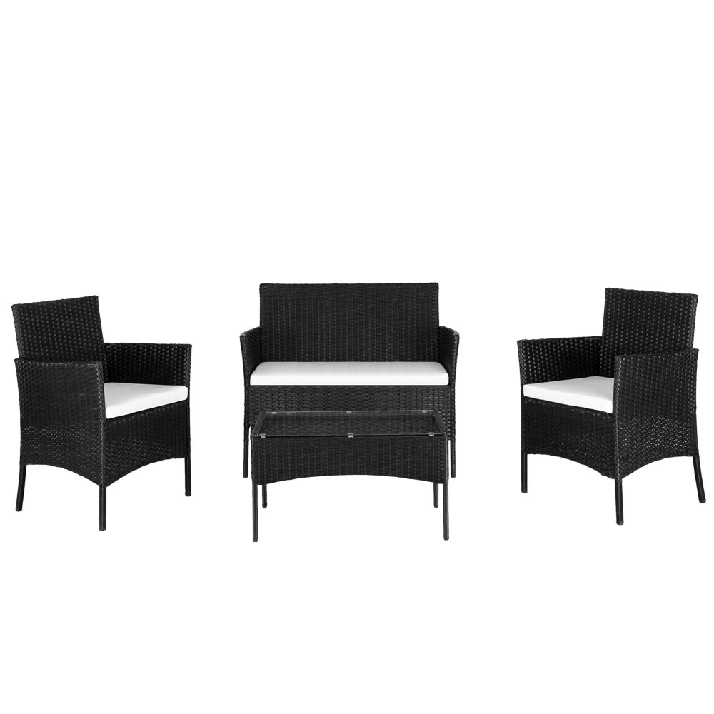 LEADZM Gartenmöbel, aus PE-Polyrattan, Balkonmöbel, Wetterfest,UV-Schutz, Sitzplätze für 4 Personen, Outdoor, für Terrasse, Balkon, Garten, Schwarz