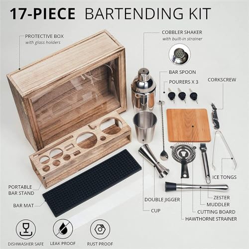 Set coctelera con utensilios de bartender acero inox 17 piezas miniatura 4