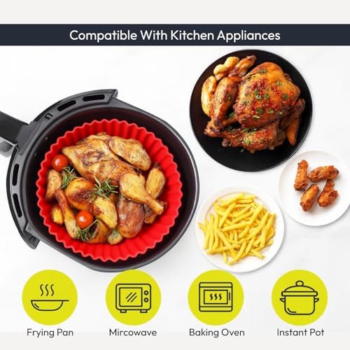 Image of Zulaxy Reusable Silicone Air Fryer Liners - Non Stick Air Fryer Basket Baking Tray with Handles, BPA Free Food Grade, Heat Resistant & Dishwasher Safe (8 Inch, Pack of 2)