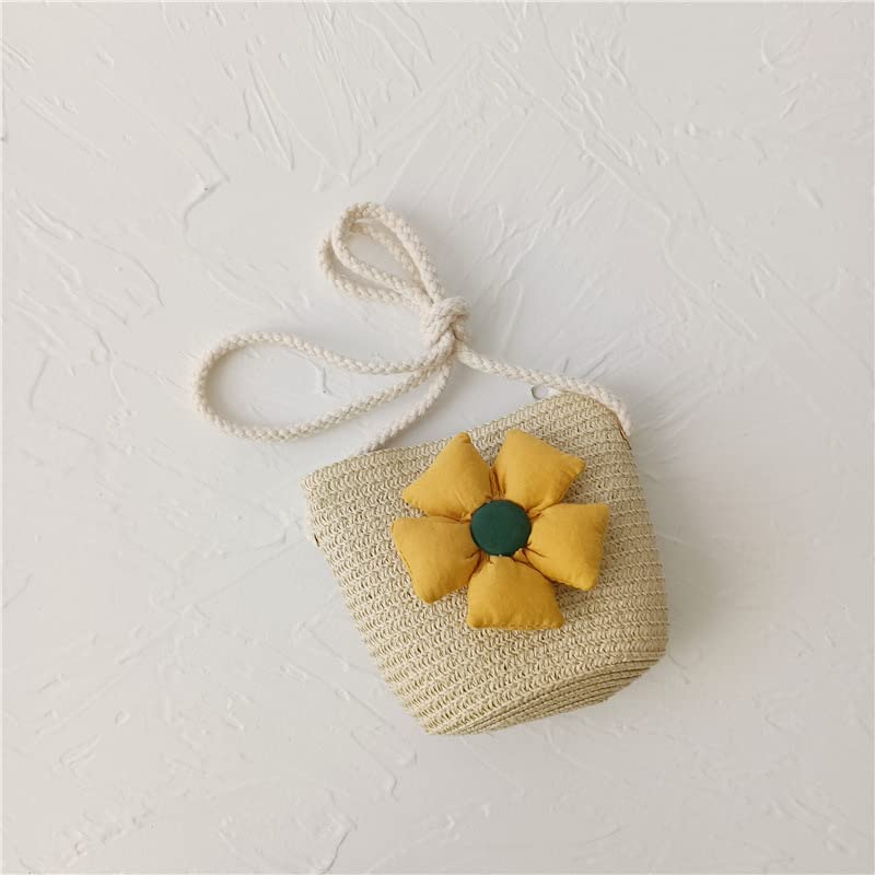 Straw Plaiting Article Shoulder Bag 2 Pieces With Cute Pattern,Pink Daisy Flower Decor3