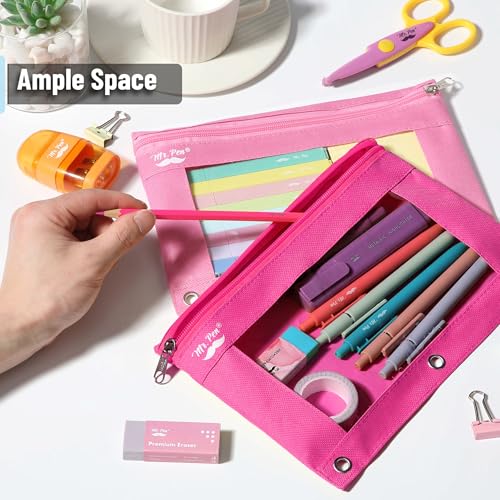 Image of Mr. Pen- Pencil Pouch for 3 Ring Binder, 2 Pack, 10 inchx6.75 inch, Smooth Zipper | Clear Window, Large Capacity Pencil Case with 3 Reinforced Grommets for School, Office, Supplies Storage