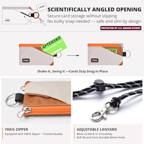 Image of RFID Blocking Travel Wallet with Adjustable Lanyard, Small Nylon Zipper Pouch and Badge Holder for ID, Credit Cards, Cash, Keys, Commuters (Almond+Rust)