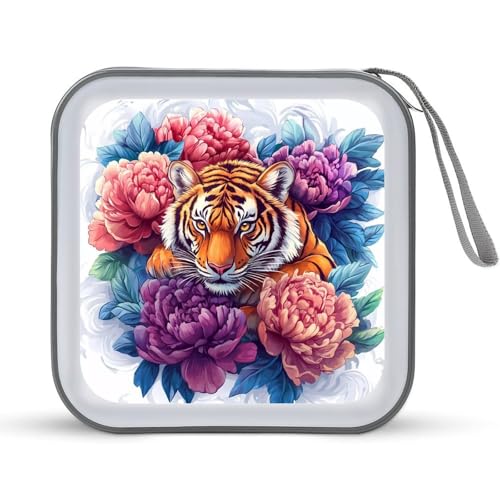 Tiger Peony Flowers CD Case Portable DVD Holder Storage Organizer for Home Travel