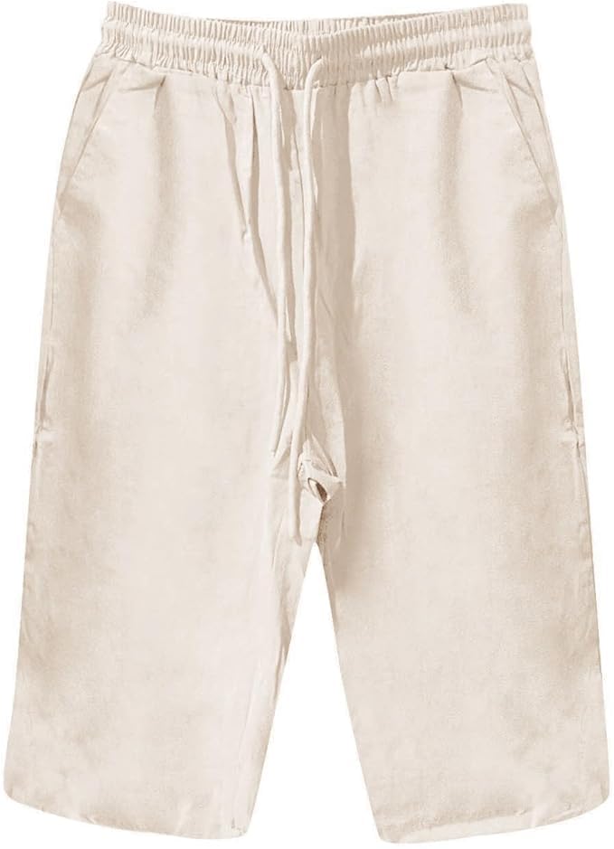 Women's Cotton Linen Elastic SweatShorts Summer Lightweight Casual Pant Vacation Jogger Workout Knee Length Short2