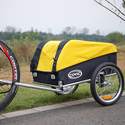 CXWXC Fahrradanhänger mit Stoßdämpfer - Großer Laderaum bis 120L, Tragkraft 40KG, Klappbarer Lastenanhänger mit Abdeckplane und Sicherheitsfahne - Perfekt für den täglichen Transport