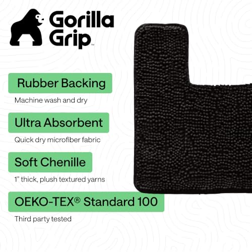 Image of GORILLA GRIP Bathroom Rug Sets, Soft Chenille 2 Piece Area Rugs Set, Toilet Base Mat and 30x20 Carpet, Absorbent Microfiber Washable Mats Dry Quickly, Home Decor and Bath Room Accessories, Black
