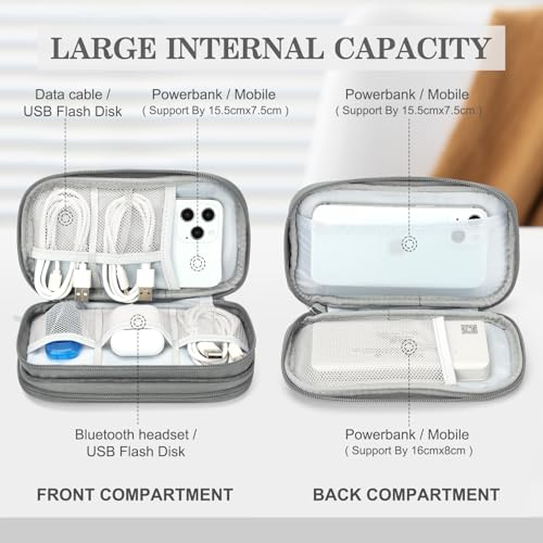 Image of FYY Travel Cable Organizer Pouch Electronic Accessories Carry Case Portable Waterproof Double Layers All-in-One Storage Bag for Cord, Charger, Phone, Earphone Dark Grey