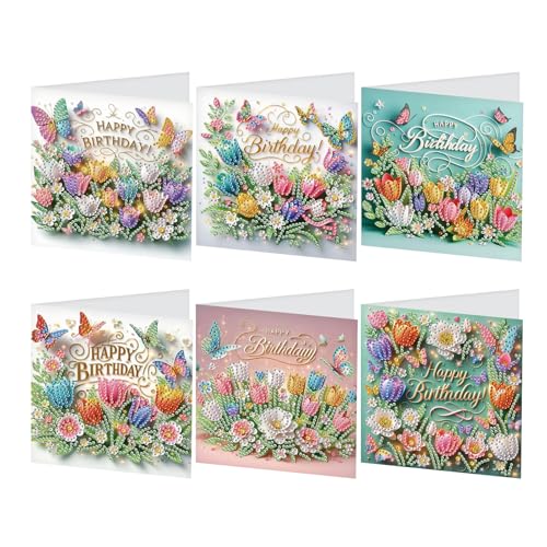 Tarjetas de Diamond Painting 5D para Cumpleaños y Nacimientos, Kit de Pintura por Números 6 uds