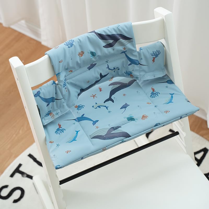 Image of Baby Cushion Set Soft Highchair Cushion Compatible with Stokke Tripp Trapp Chair, Comfort High Chair Cushion for Infant, Toddler High Chair Accessories Easy to Clean and Install, Sea Blue