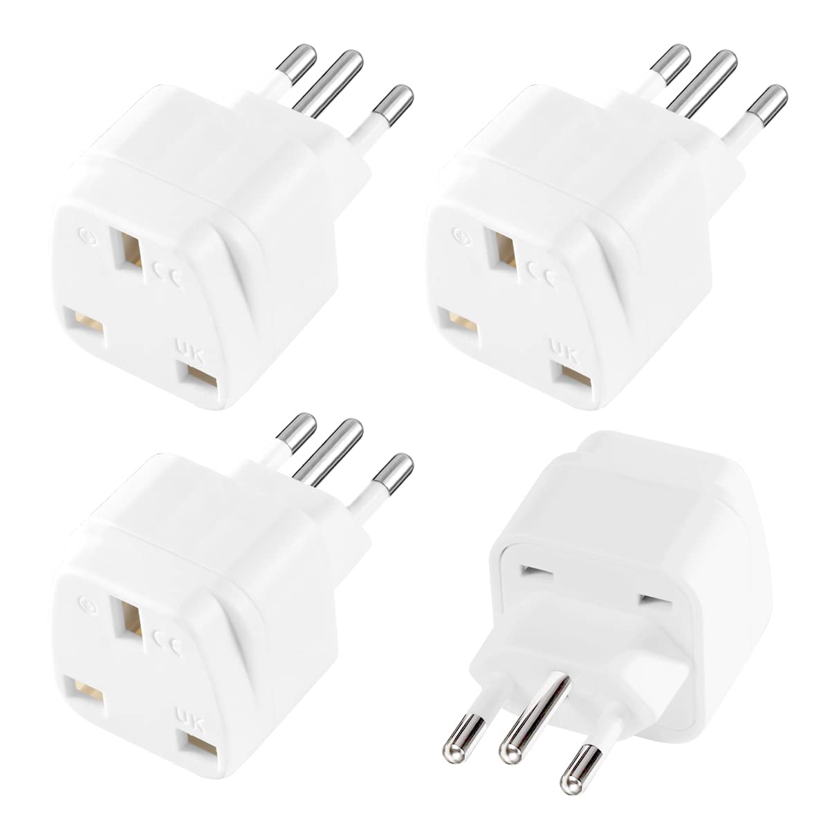 4 Pack UK to BRAZIL Plug Adapter Travel Plug to Brazil UK to Brazilian 3 pin plug Converter Power Adapter for BRAZIL and PARTS of South Africa (White 4 Pack)