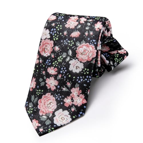 Image of Barry.Wang 100% Cotton Floral Ties for Men 63 inch Extra Long Necktie Clip | Fashion Cotton Printed Neckties,Wildflower 2.76 inch Ties Skinny,Gift Box,Groomsmen Wedding Engagement Graduation