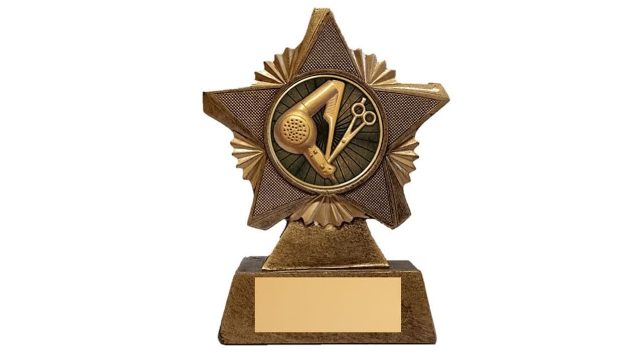 Hairdressing Trophy Award Premier Star Antique Gold 150mm Heavy Resin Hairdresser Brush Comb Hairdryer Free Engraving -troshow2-AA