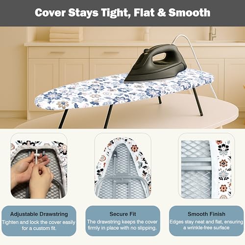 Image of Small Ironing Board Cover and Pad 12 inchx32 inch Small Iron Board Cover with Padding,Tabletop Mini Ironing Board Cover and Pad Small Size, Cotton Canvas, Heat Resistant, Drawstring Floral