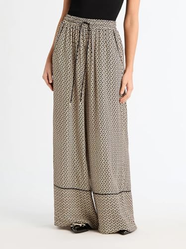 Just Quella Women's Casual Elastic Drawstring Waist Floral Lightweight Lounge Wide Leg Palazzo Pants with Pockets3