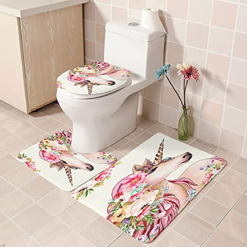 Badematten Set 3 teilig,Toilettenmatte Set,3er Badgarnitur Badezimmer Matte Set Dusch Bade Matte Vorleger Teppich 3D…