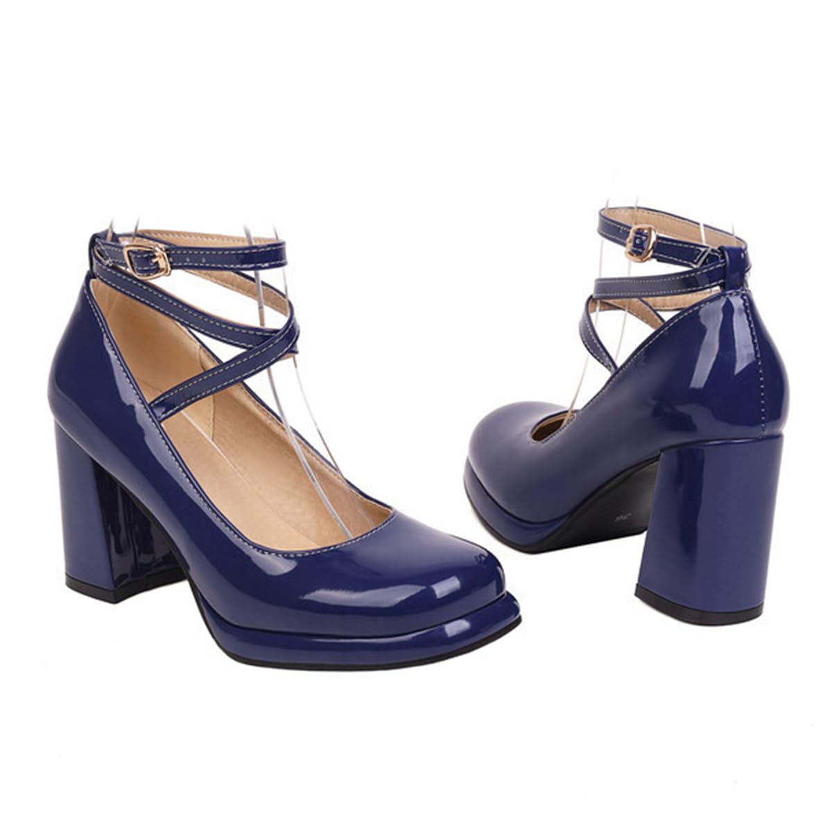 Zapatos Vestir Charol Mujer Correa Cruzada Tacón Bloque Mary Jane