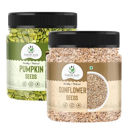 Earthy Eats Raw Pumpkin Seeds - 250g and Sunflower Seeds - 250g | Edible Whole Seeds Combo | For Eating. Protein and Fibre Rich Food For Immunity Booster Diet Pack (JAR Pack)