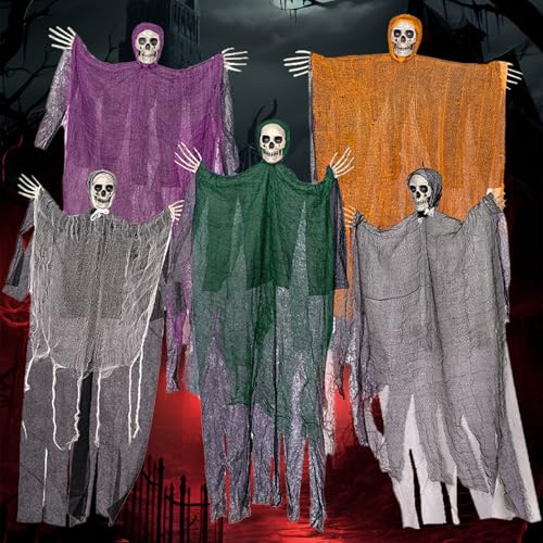 Purpledi Decoração de Halloween terror, 5 peças decoração fantasmas pendentes de Halloween, decoração exterior de Halloween, 60 cm decorações de fantasmas pendentes, Halloween decoração de casa