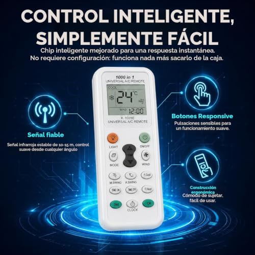 Miniatura 5 de Mando Aire Acondicionado Universal K-1028E 1000 en 1 Pantalla LCD | Cuenta con Temporizador, Reloj y Refrigeración Rápida, Compatible con LG, Samsung, Gree, Toshiba, Haier, Midea y Más Marcas