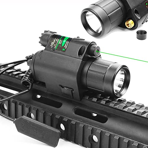 Higoo 2 in 1 Tactical Green Laser Dot Sight + 200 Lumen Flashlight Combo with 20mm Weaver Picatinny Rail Mount for Pistol Handgun