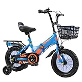 JIYIAN Kids Tricycle One-Touch Folding,High Carbon Steel Frame,Anti-Rollover Wide Training Wheels,Front & Rear Brakesw/Adjustable Seat,for Boys and Girls Children's Bicycle,Blue,12 inches