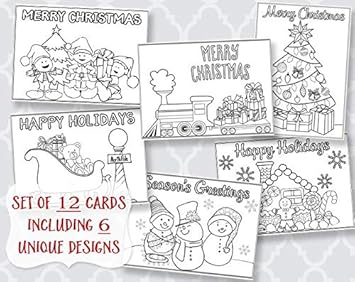 Christmas, Coloring, Greeting Cards, Holiday Greetings, Color Me Joyful, Printed, Assortment, 12 Flat Cards, With White Envelopes, Kids, Adult, DIY, ...