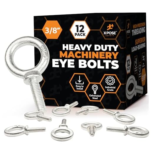 Xpose Safety Shoulder Eye Bolt 3/8"-16 x 1-14" - Industrial Strength Threaded Lifting Eye Bolt Screw for Machinery, Hoist, Anchor, Towing & More - 3/8" Eye Bolts Heavy Duty Galvanized Steel 12 Pack