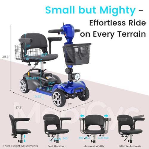 Image of 4 Wheel Mobility Scooters for Seniors - Up to 45 Miles Range,Folding Powered Mobility Scooter Device w /600WH Battery,Only 58 lb Weight, Dual Basket, 300 lb Capacity, Compact