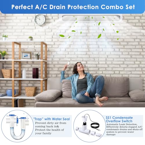 Gulfmew 3/4 Inch Standard Condensate Trap and SS1 Condensate Overflow Float Switch Kit for HVAC Systems, Air Conditioner by Gulfmew - Image 2