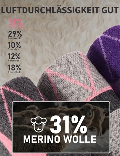 Supertrip 3 Paar Merinowoll-Skisocken für Damen Herren, Thermo Skistrümpfe Warme Skisocken mit polsterung Dicke Kniestrümpfe Winter Kompressionssocken für Skifahren Snowboard