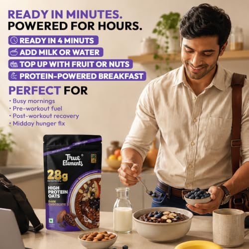 Image of True Elements 28g High Protein Oats 400g | High Protein Breakfast Oats with 28g Protein | High Fibre | No Added Sugar | Healthy Breakfast Cereal