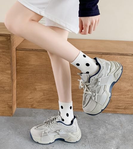Image of Women's Polka Dot & Striped Crew Cute Ankle Socks Size 5-9