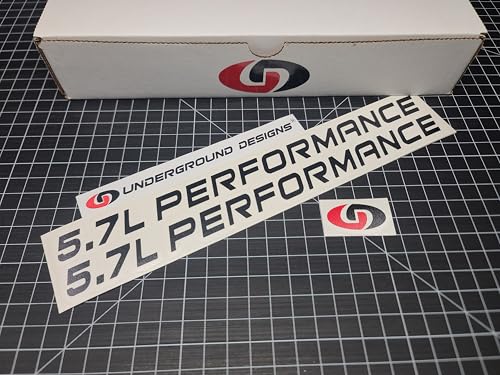 5.7L Performance Decals (2-Pack) Hemi V8 Hood Fender Racing Stickers Fits 2005+ Challenger Charger Ram Durango R/T 300C (Gloss Blackout, 2.0" H x 30.0" L)