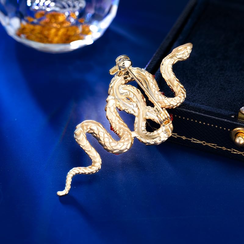 Image of Gold Snake Brooches Pins for Women Men Statement Snake Enamel Lapel Pins Crystal Rhinestone Accessories Powerful Animal Insect Clothing Coat Jacket Lapel Jewelry Gifts