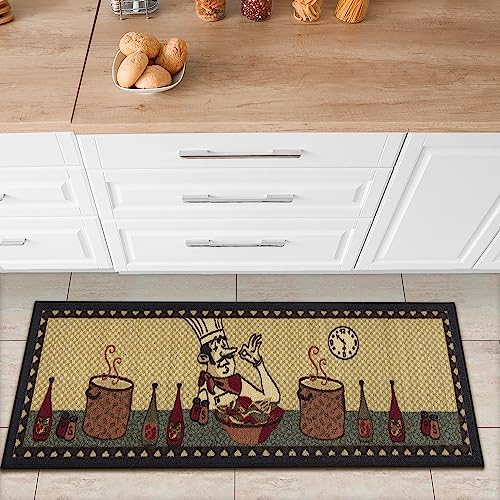 Ottomanson Siesta Collection Kitchen Chef Design Rubberback Runner Rug, 50 cm x 150 cm, Beige Chef
