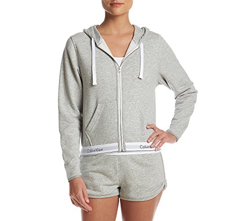 Calvin Klein レディース モダンコットンフルジップパーカートップ, グレーヘザー, X-Small