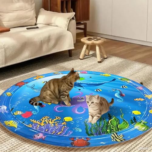 Besreey Kühlmatte Für Hunde - Kratzfeste Wasserspielmatte Für Hunde 100x100 cm,Aufblasbares Haustier Kühlpad Mit Pumpe Als Interaktives Sensorikspielzeug Für Garten Wohnung Reise Auto Rasen Bei