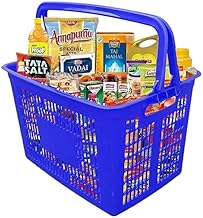 MAHIRA Super Market Basket, Grocery Vegetable Portable Shopping Basket, Light Weight Multipurpose Basket, Food Storage Basket, Plastic Shopping Rectangular Baskets with Handle - Blue Color