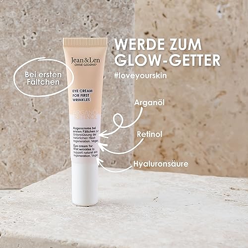 Jean & Len Regenerierende Augencreme Arganöl & Retinol, bei ersten Fältchen, schützt vor ersten Zeichen der Hautalterung, kräftigt die empfindliche Augenpartie, ohne Parabene & Silikone, vegan, 15 ml