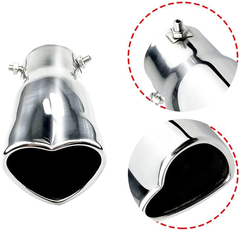 Car Exhaust Tip 2.5 inch Inlet, Universal Car Exhaust Pipe Modification Tail Throat Tail Pipe Stainless Steel Muffler Tip, Adjustable Heart Shaped Car Thickened Pipe (Straight,Silver)
